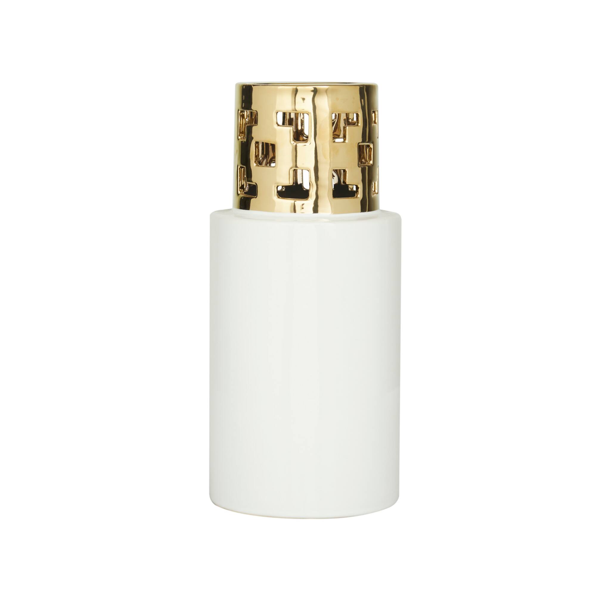 White Stoneware Glam Vase, 12" x 5" x 5"